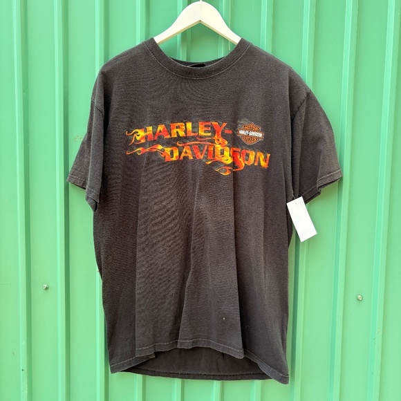 Vintage HARLEY DAVIDSON ORLANDO Flames T shirt Men LARGE palm tree - Picture 1 of 6